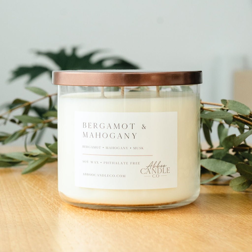 Bergamot and Mahogany 3-Wick Soy Candle - Abboo Candle Co