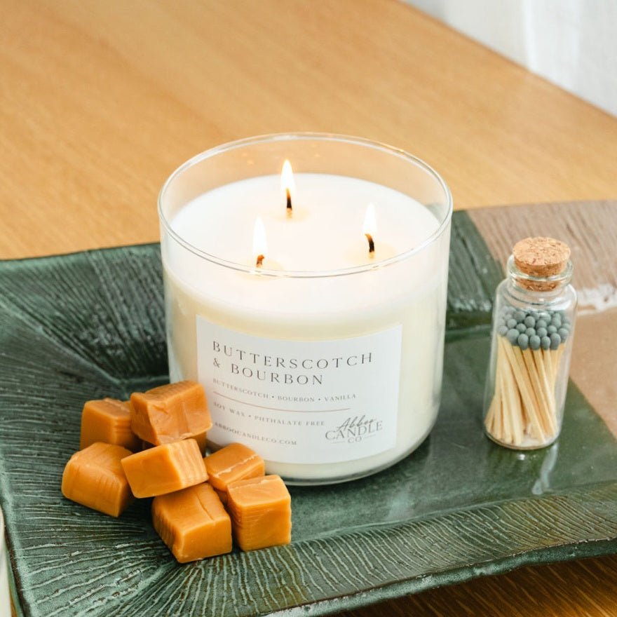 Butterscotch and Bourbon 3-Wick Soy Candle - Abboo Candle Co