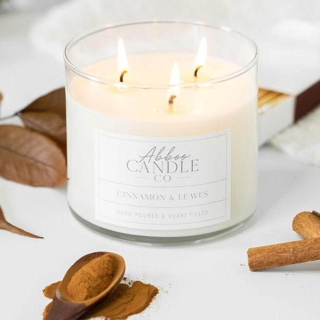Cinnamon and Leaves 3-Wick Soy Candle - Abboo Candle Co