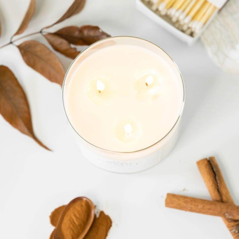 Cinnamon and Leaves 3-Wick Soy Candle - Abboo Candle Co