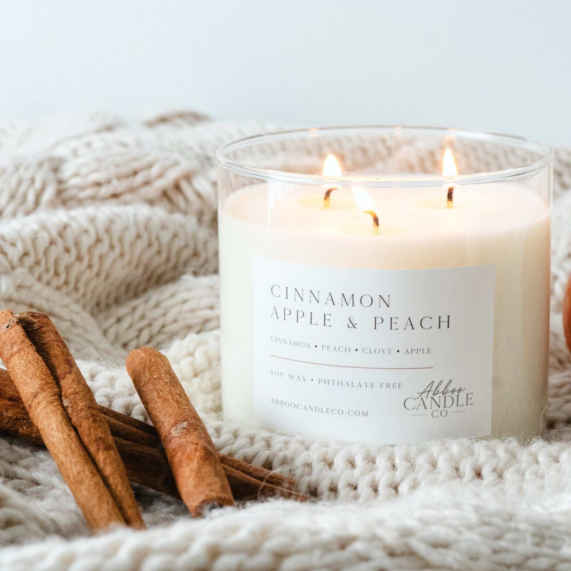 Cinnamon Apple and Peach 3-Wick Soy Candle - Abboo Candle Co