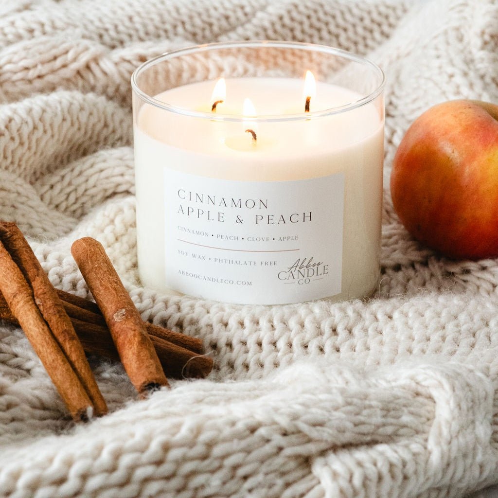 Cinnamon Apple and Peach 3-Wick Soy Candle - Abboo Candle Co