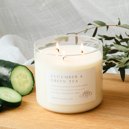 Cucumber and Green Tea 3-Wick Soy Candle - Abboo Candle Co