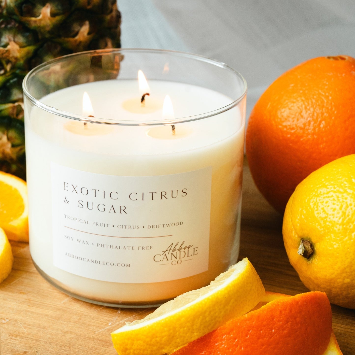 Exotic Citrus and Sugar 3-Wick Soy Candle - Abboo Candle Co