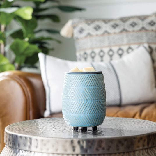 Flip Dish Wax Melt Warmer: Blue Herringbone - Abboo Candle Co