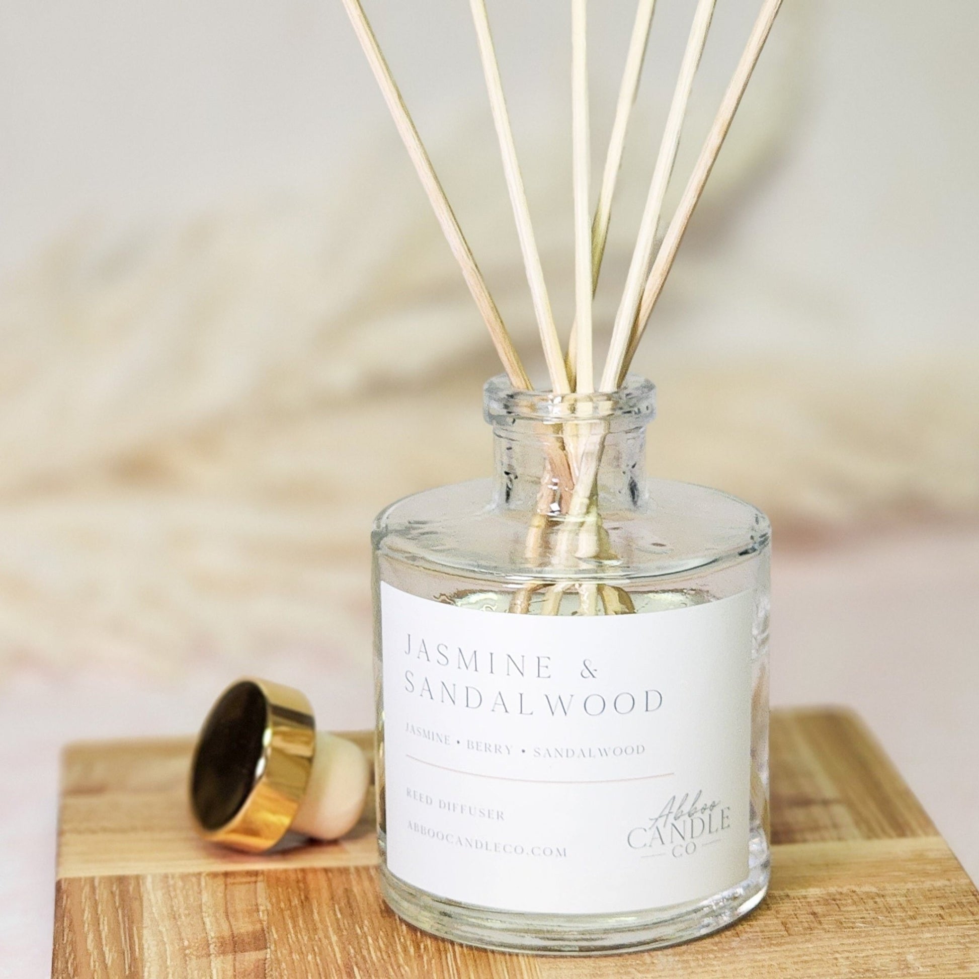 Reed Diffuser Jasmine Sandalwood scented by Abboo Candle Co