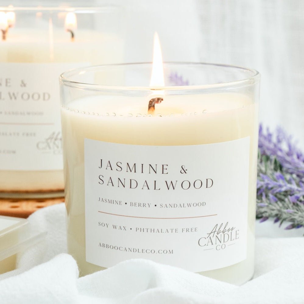 Jasmine and Sandalwood Tumbler Soy Candle - Abboo Candle Co