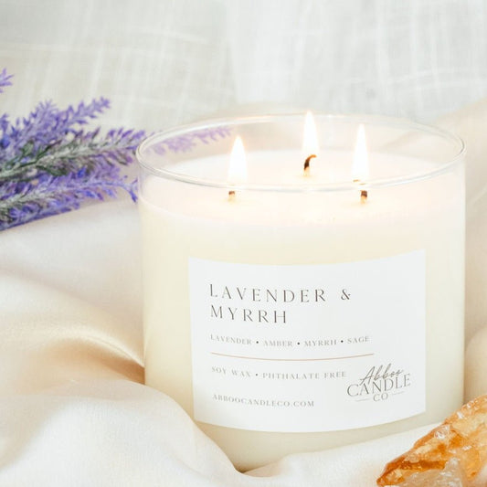 Lavender and Myrrh 3-Wick Soy Candle - Abboo Candle Co