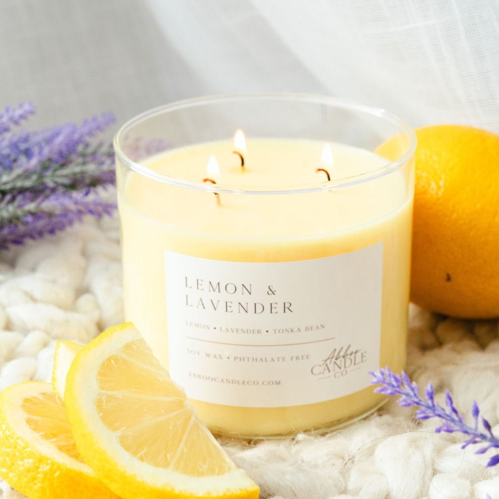 Lemon and Lavender 3-Wick Soy Candle - Abboo Candle Co