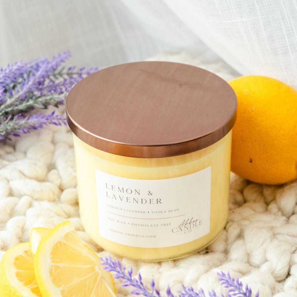 Lemon and Lavender 3-Wick Soy Candle - Abboo Candle Co