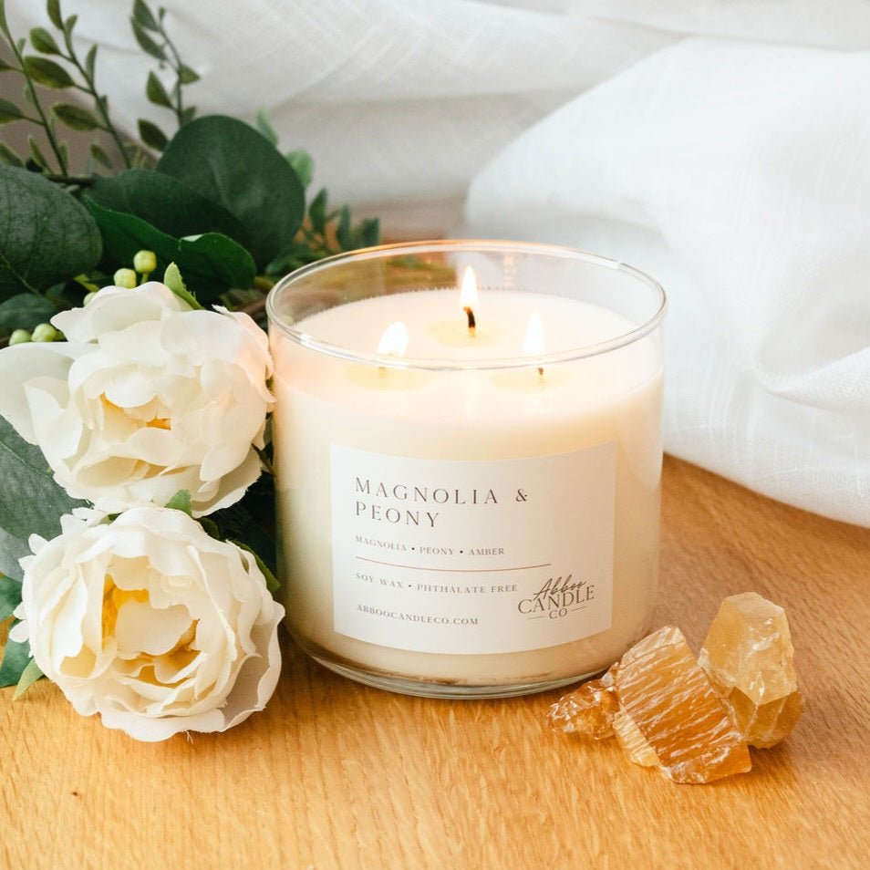 Magnolia and Peony 3-Wick Soy Candle - Abboo Candle Co