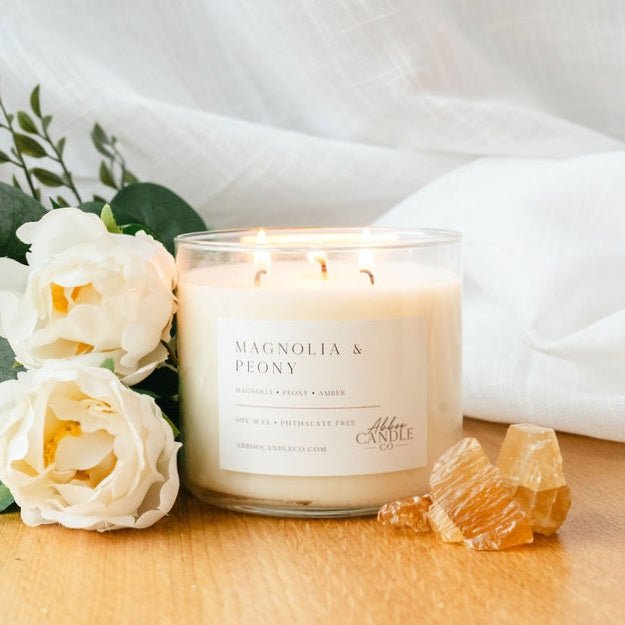Magnolia and Peony 3-Wick Soy Candle - Abboo Candle Co