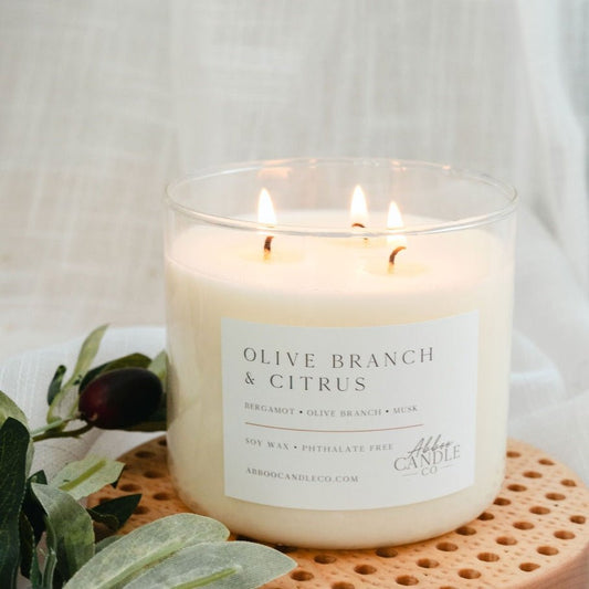 Olive Branch and Citrus 3-Wick Soy Candle - Abboo Candle Co