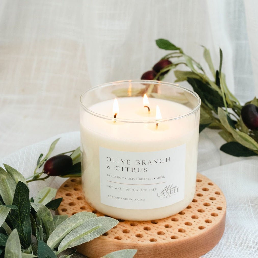 Olive Branch and Citrus 3-Wick Soy Candle - Abboo Candle Co