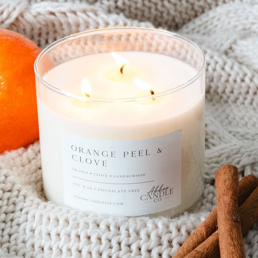 Orange Peel and Clove 3-Wick Soy Candle - Abboo Candle Co