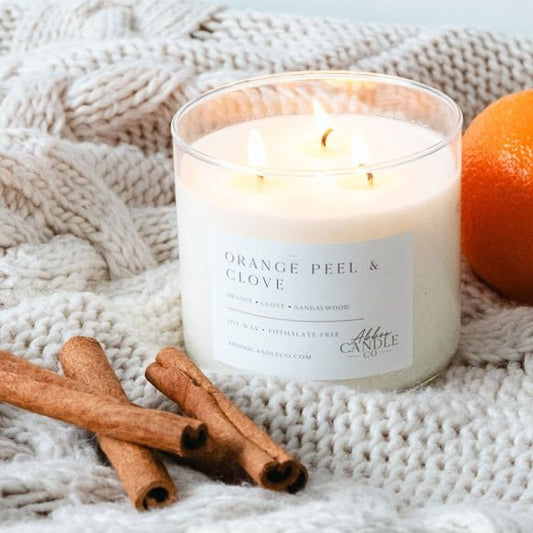 Orange Peel and Clove 3-Wick Soy Candle - Abboo Candle Co