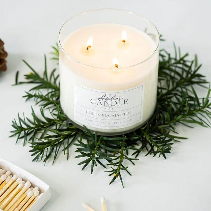 Pine and Eucalyptus 3-Wick Soy Candle - Abboo Candle Co