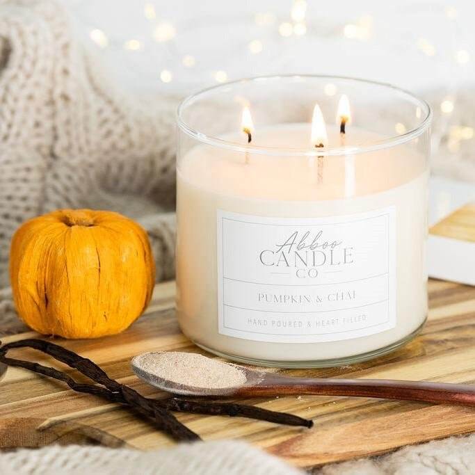 Pumpkin and Chai 3-Wick Soy Candle - Abboo Candle Co