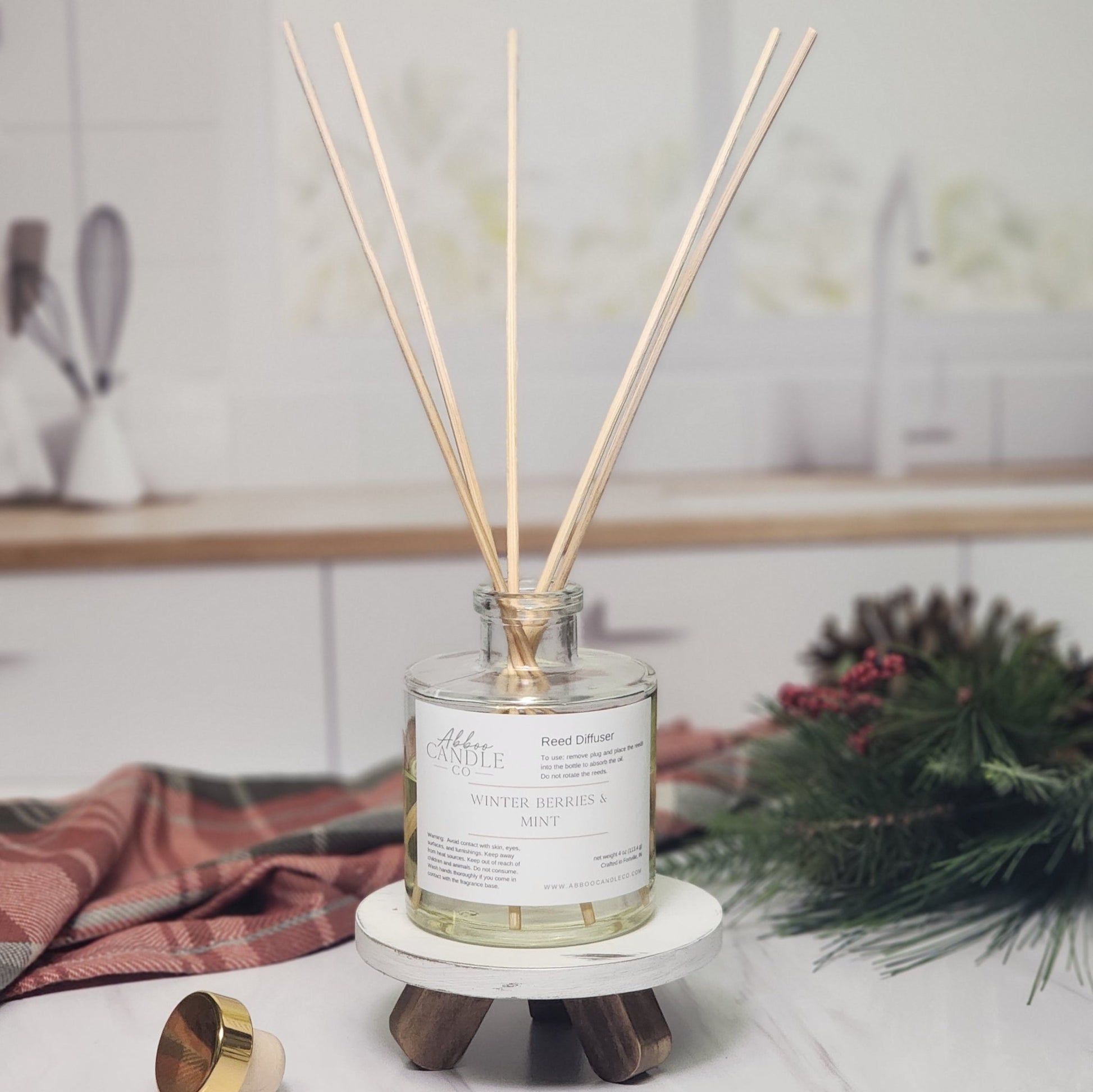 Reed Diffuser - Winter Berries and Mint - Abboo Candle Co