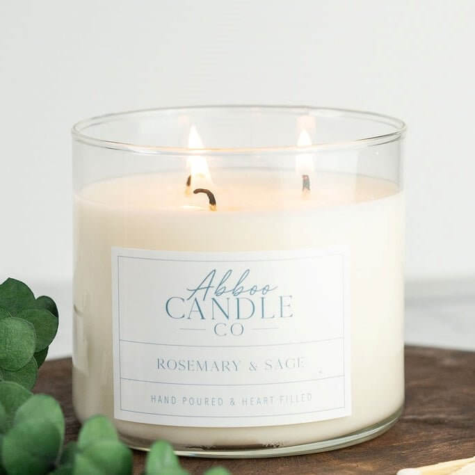 Rosemary and Sage 3-Wick Soy Candle - Abboo Candle Co