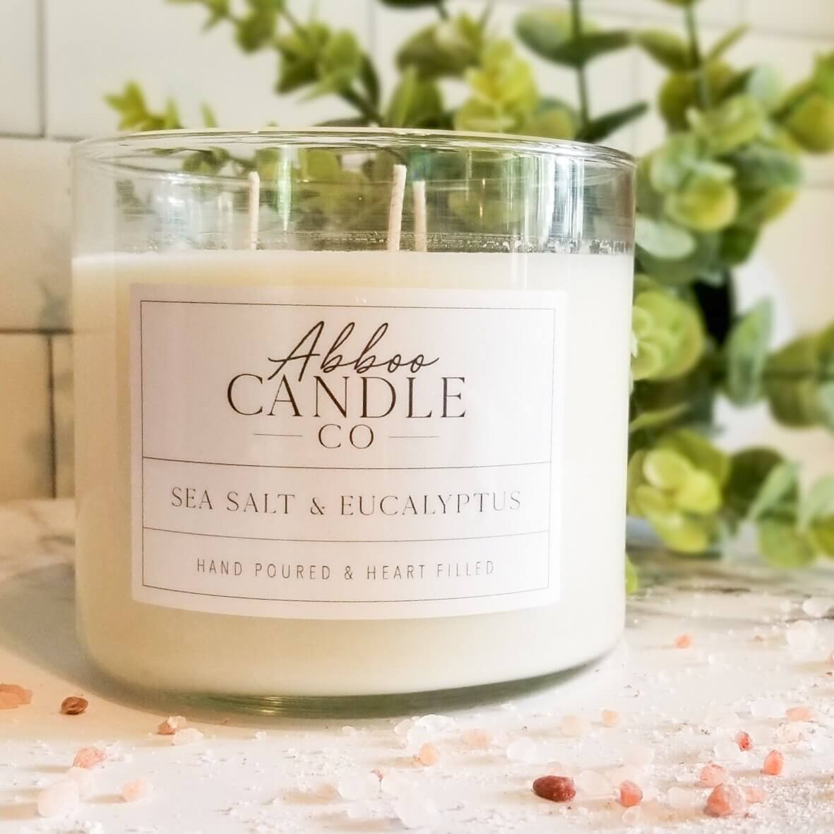 Sea Salt and Eucalyptus 3-Wick Soy Candle - Abboo Candle Co