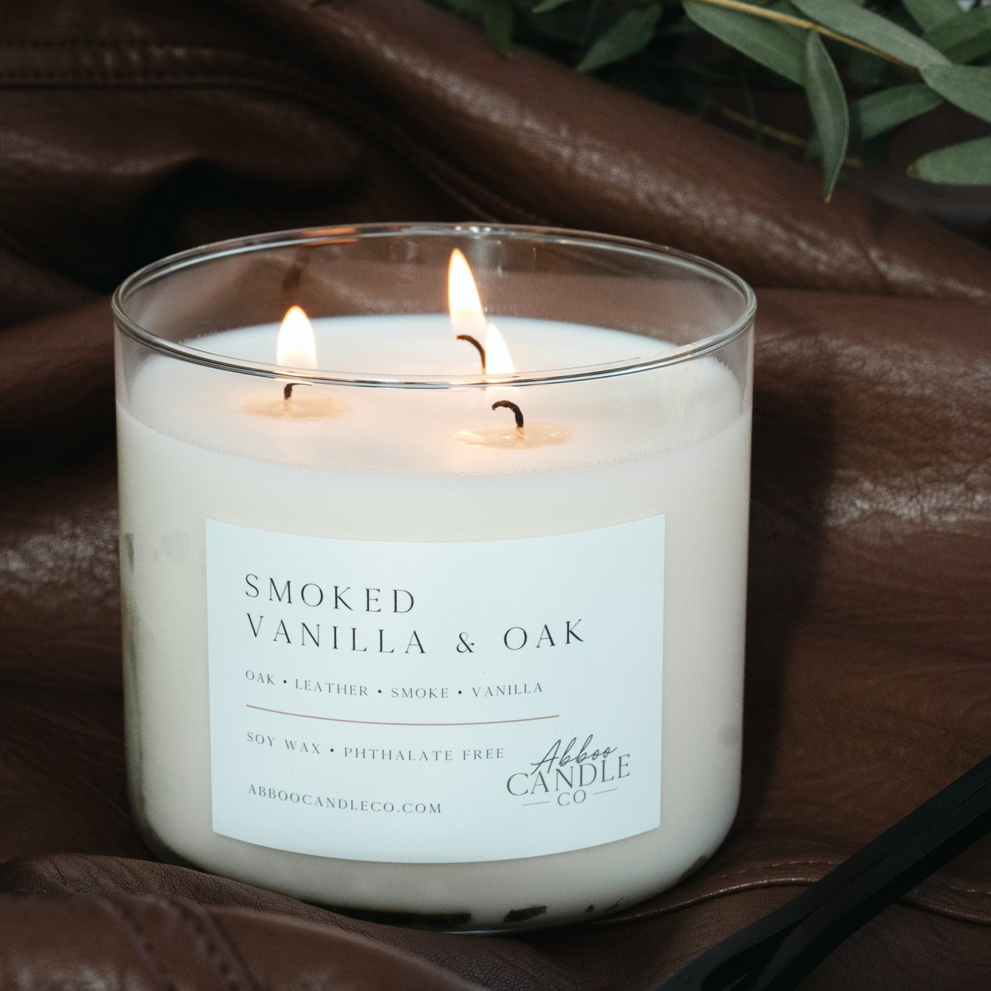 Smoked Vanilla and Oak 3-Wick Soy Candle - Abboo Candle Co