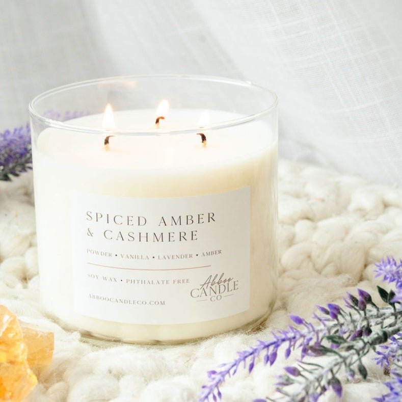 Spiced Amber and Cashmere 3-Wick Soy Candle - Abboo Candle Co