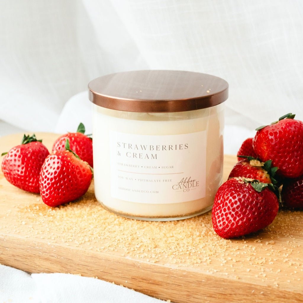 Strawberries and Cream 3-Wick Soy Candle - Abboo Candle Co