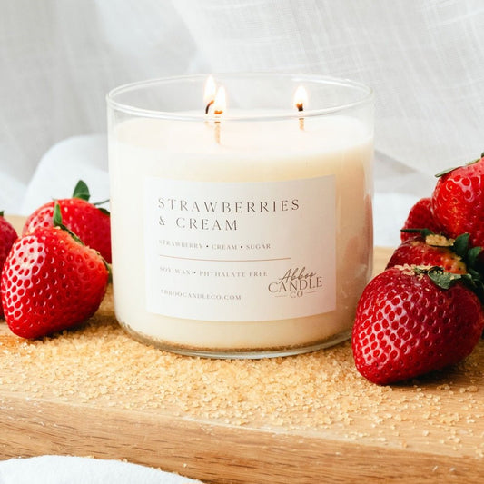 Strawberries and Cream 3-Wick Soy Candle - Abboo Candle Co