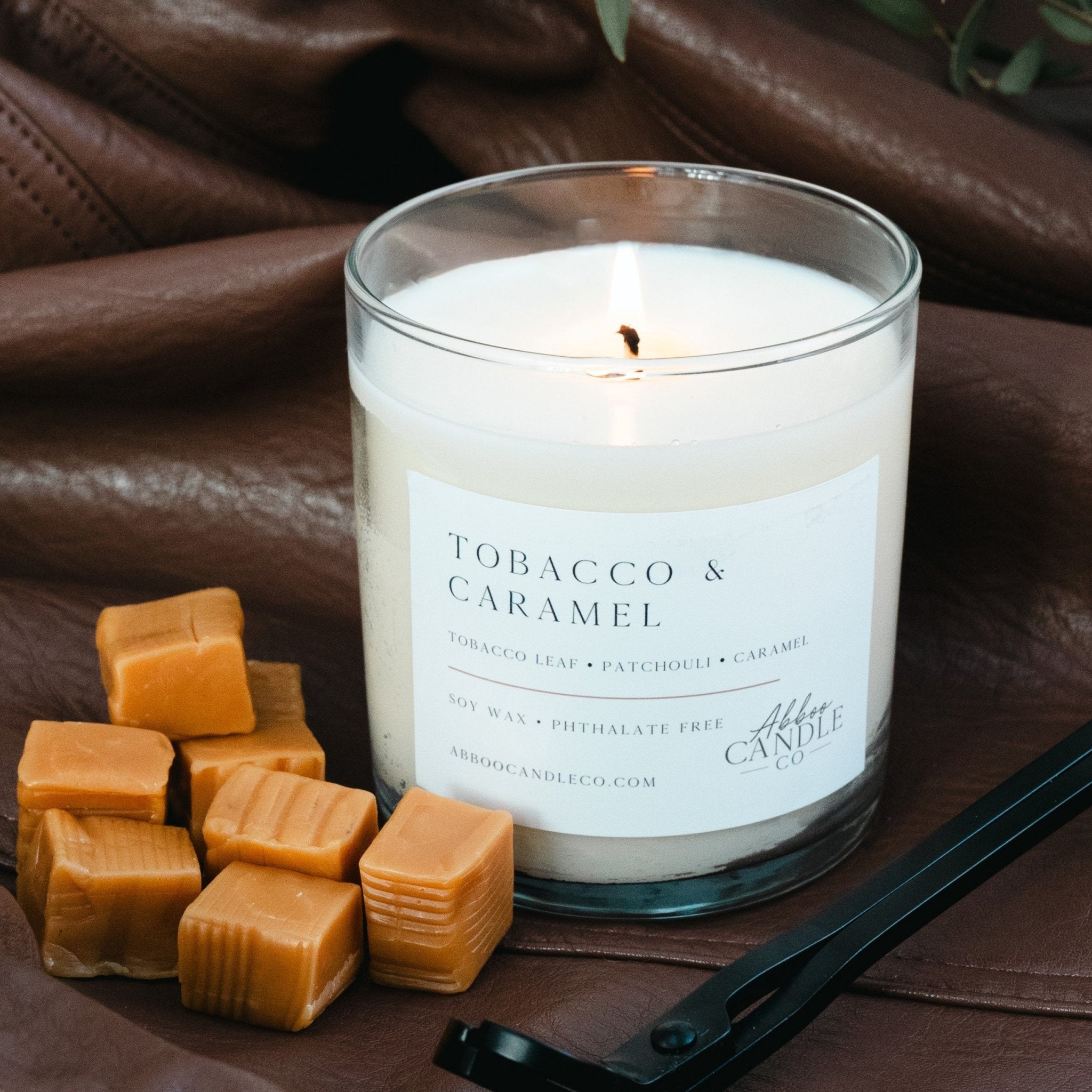 Tobacco and Caramel Tumbler Soy Candle - Abboo Candle Co