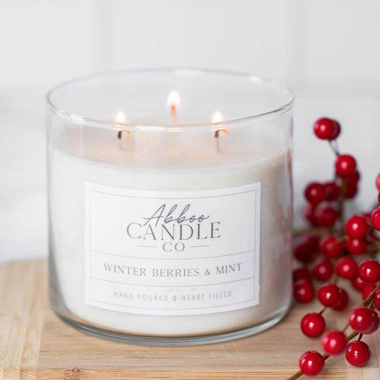 Winter Berries and Mint 3-Wick Soy Candle - Abboo Candle Co