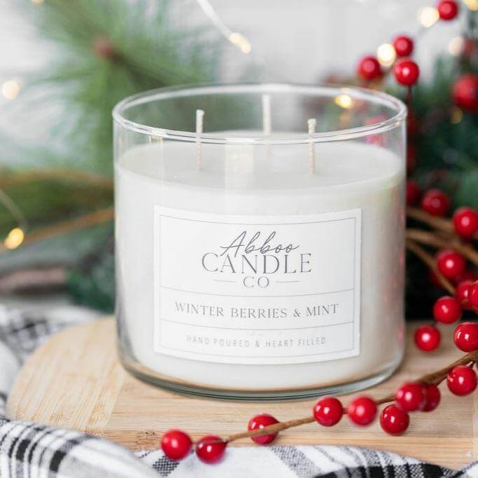 Winter Berries and Mint 3-Wick Soy Candle - Abboo Candle Co