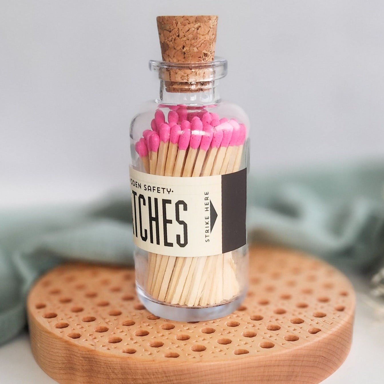 Wooden Matchsticks in Glass Bottle- Hot Pink Tips - Abboo Candle Co