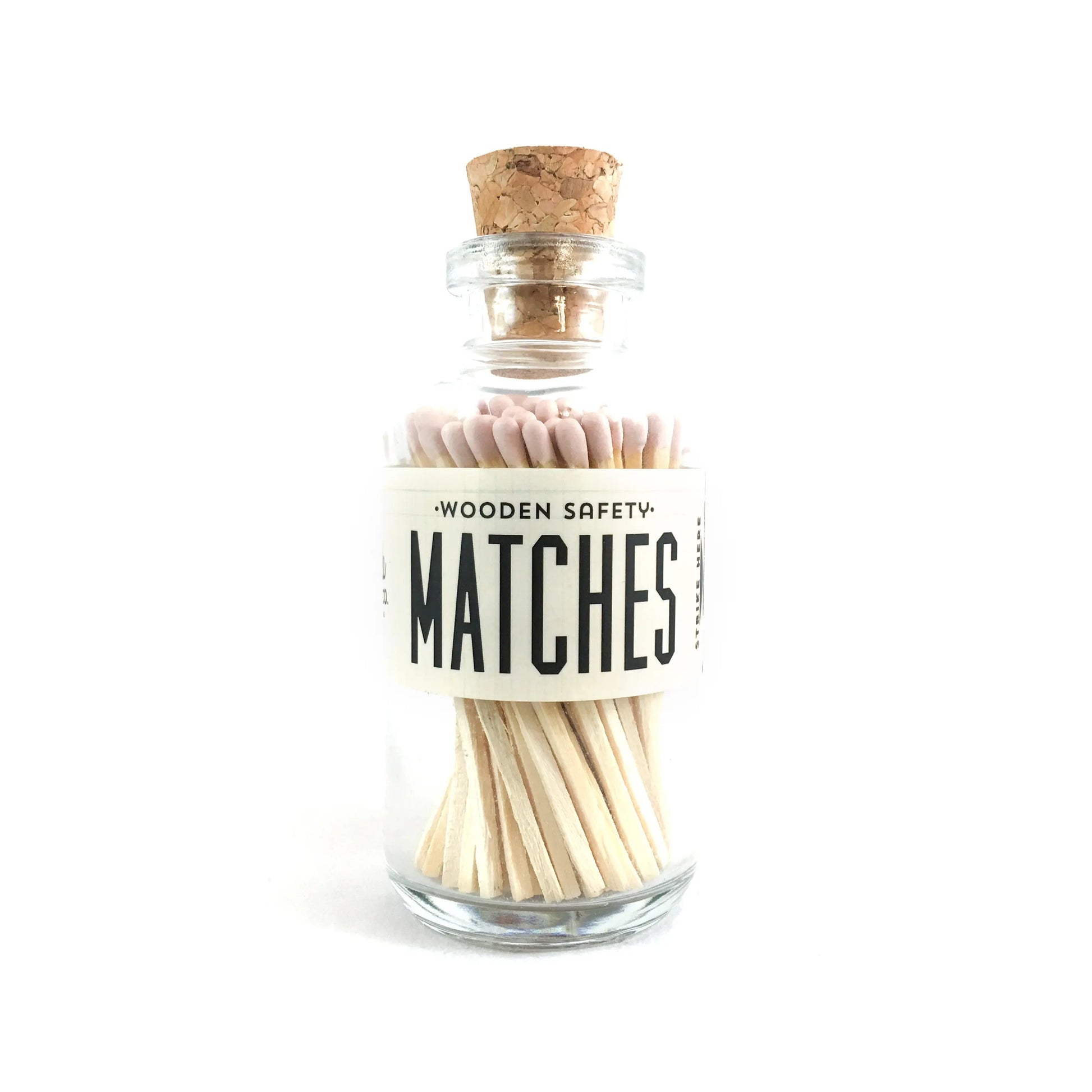 Wooden Matchsticks in Glass Bottle- Pale Pink Tips - Abboo Candle Co