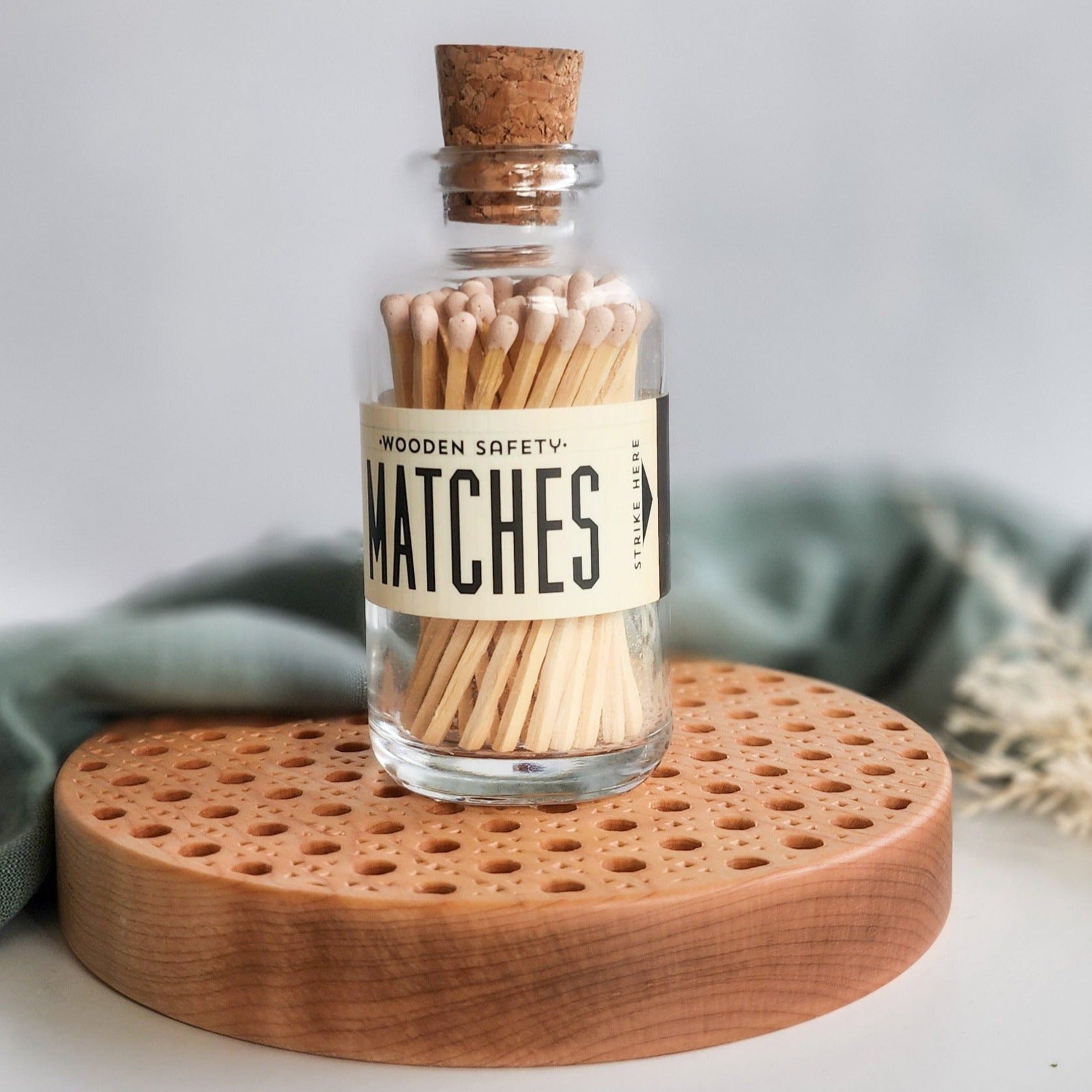 Wooden Matchsticks in Glass Bottle- Pale Pink Tips - Abboo Candle Co