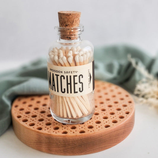Wooden Matchsticks in Glass Bottle- White Tips - Abboo Candle Co