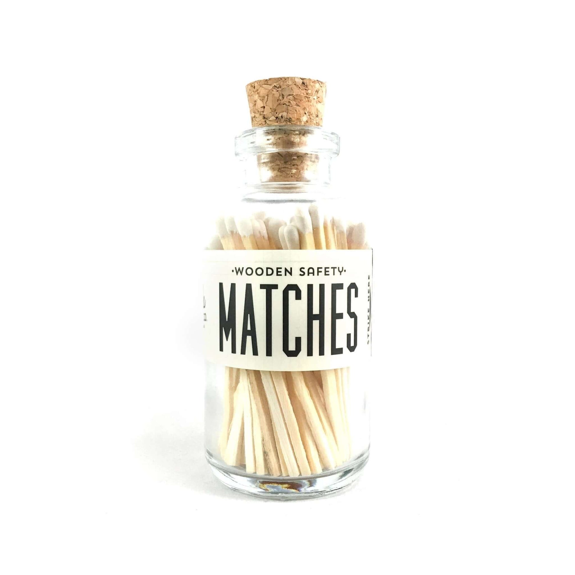 Wooden Matchsticks in Glass Bottle- White Tips - Abboo Candle Co